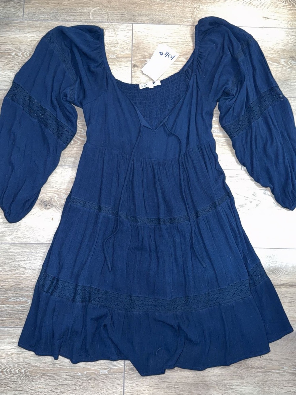 Jolt Navy Blue Boho Tiered Bell Sleeve Dress Size L NWT